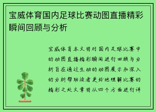 宝威体育国内足球比赛动图直播精彩瞬间回顾与分析