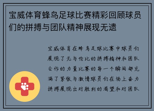 宝威体育蜂鸟足球比赛精彩回顾球员们的拼搏与团队精神展现无遗
