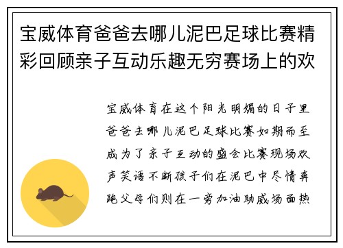 宝威体育爸爸去哪儿泥巴足球比赛精彩回顾亲子互动乐趣无穷赛场上的欢声笑语